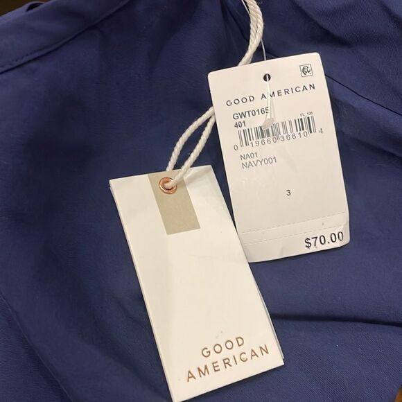 NWT Good American Good Touch Cutaway Woven Tank Navy Blue L - Picture 9 of 13